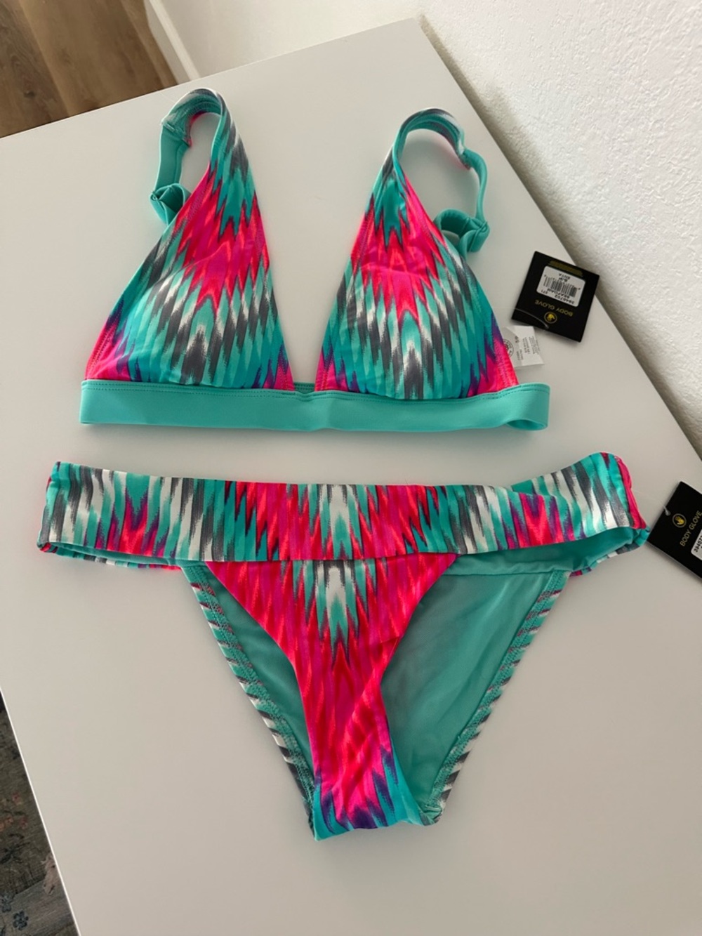 Body Glove Seafoam Bikini Set with Teal and Bright Pink Accents